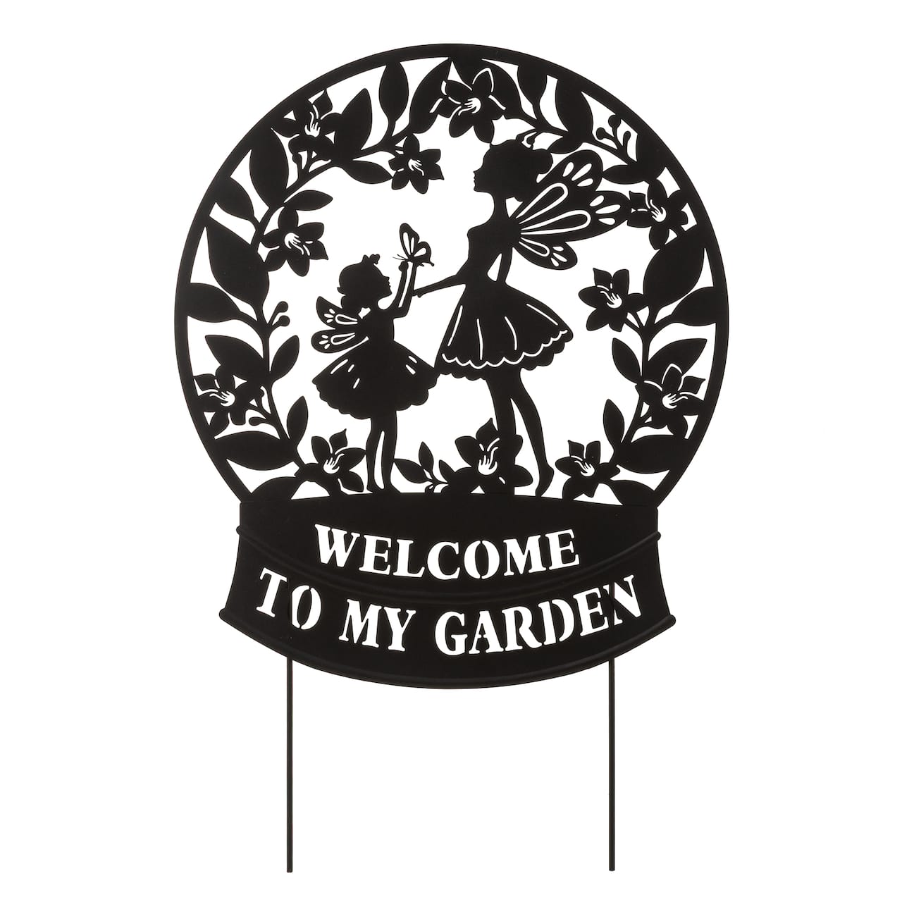 Glitzhome® 30" 2-in-1 Painted Metal Flower Fairy Silhouette Garden Yard Stake & Wall Decor